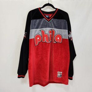 Vintage Unisex DELF Sportswear Pullover Embroidery PHILA Logo Long Sleeves Suede